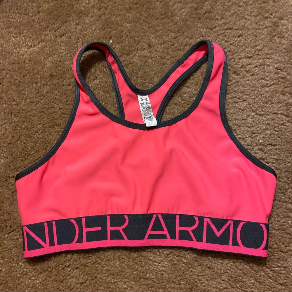 Neon pink Under Armour sports bra